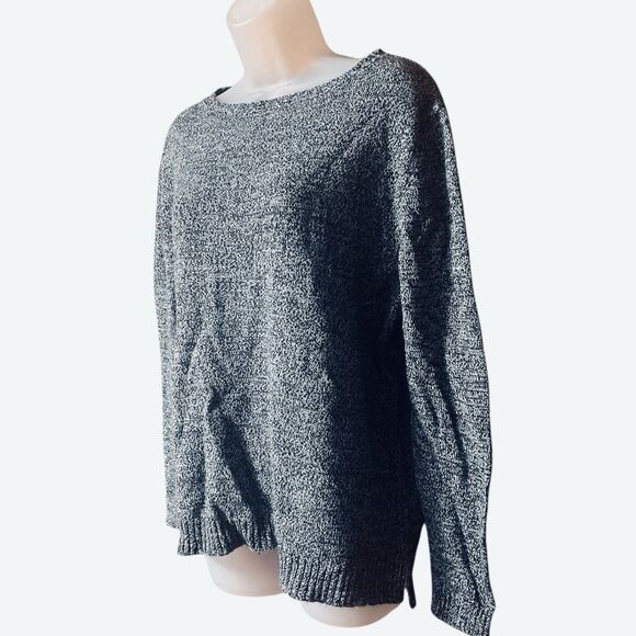 Brandy Melville One Size Navy Blue Marled Knit Pullover Sweater High Low Hem - Picture 2 of 9